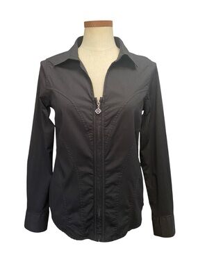 Harley Davidson Bling Logo Zip Front Shirt Black Sz M
